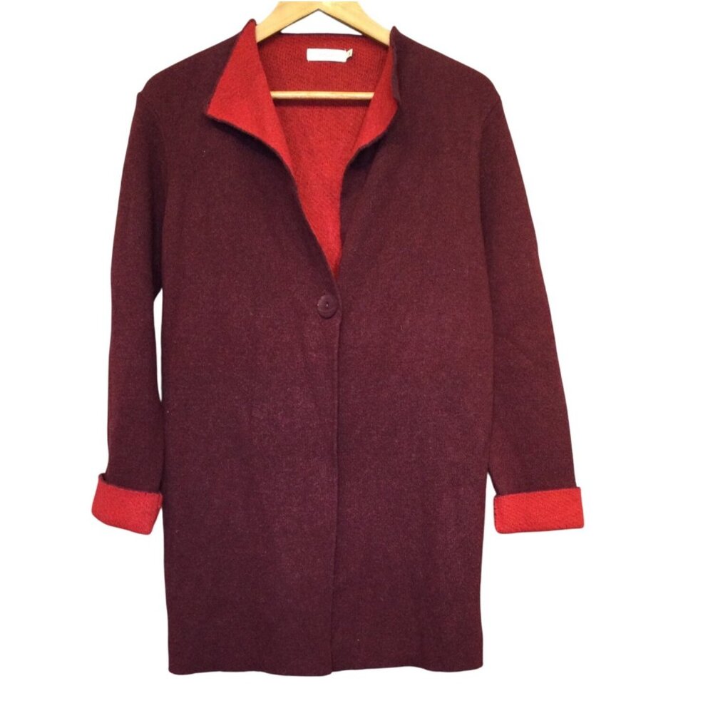 Aida A Ida Italian Wool Blend Womens Cardigan Jacket Size S Two Tone Red